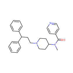 CN(C(=O)c1ccncc1)C1CCN(CCC(c2ccccc2)c2ccccc2)CC1 ZINC000028356386