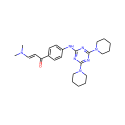 CN(C)/C=C/C(=O)c1ccc(Nc2nc(N3CCCCC3)nc(N3CCCCC3)n2)cc1 ZINC001772616723