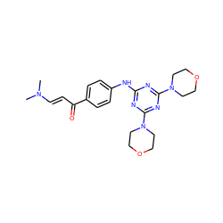 CN(C)/C=C/C(=O)c1ccc(Nc2nc(N3CCOCC3)nc(N3CCOCC3)n2)cc1 ZINC001772632030