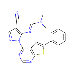 CN(C)/C=N/c1c(C#N)cnn1-c1ncnc2sc(-c3ccccc3)cc12 ZINC000100864126