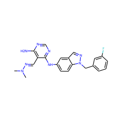 CN(C)/N=C/c1c(N)ncnc1Nc1ccc2c(cnn2Cc2cccc(F)c2)c1 ZINC000040424324