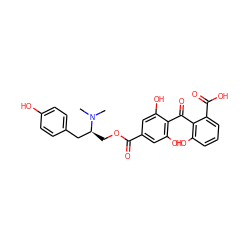 CN(C)[C@@H](COC(=O)c1cc(O)c(C(=O)c2c(O)cccc2C(=O)O)c(O)c1)Cc1ccc(O)cc1 ZINC000013760676