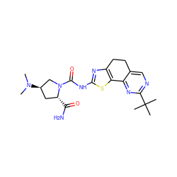 CN(C)[C@@H]1C[C@@H](C(N)=O)N(C(=O)Nc2nc3c(s2)-c2nc(C(C)(C)C)ncc2CC3)C1 ZINC000068248840