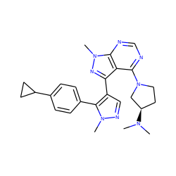 CN(C)[C@@H]1CCN(c2ncnc3c2c(-c2cnn(C)c2-c2ccc(C4CC4)cc2)nn3C)C1 ZINC000169706092