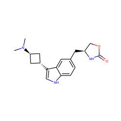 CN(C)[C@H]1C[C@H](c2c[nH]c3ccc(C[C@H]4COC(=O)N4)cc32)C1 ZINC000254124551