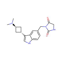 CN(C)[C@H]1C[C@H](c2c[nH]c3ccc(CN4C(=O)CNC4=O)cc32)C1 ZINC000299847083