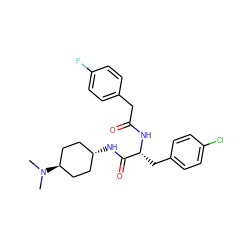 CN(C)[C@H]1CC[C@H](NC(=O)[C@@H](Cc2ccc(Cl)cc2)NC(=O)Cc2ccc(F)cc2)CC1 ZINC000261150475