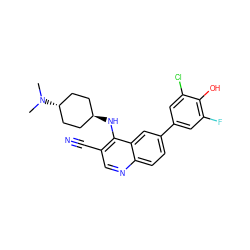 CN(C)[C@H]1CC[C@H](Nc2c(C#N)cnc3ccc(-c4cc(F)c(O)c(Cl)c4)cc23)CC1 ZINC000473210104