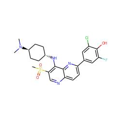 CN(C)[C@H]1CC[C@H](Nc2c(S(C)(=O)=O)cnc3ccc(-c4cc(F)c(O)c(Cl)c4)nc23)CC1 ZINC000473213526