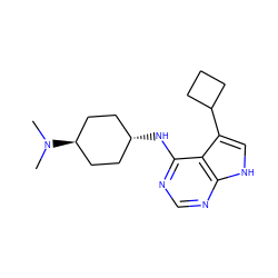 CN(C)[C@H]1CC[C@H](Nc2ncnc3[nH]cc(C4CCC4)c23)CC1 ZINC001772587827