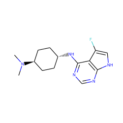 CN(C)[C@H]1CC[C@H](Nc2ncnc3[nH]cc(F)c23)CC1 ZINC000299820042