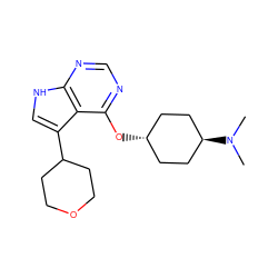 CN(C)[C@H]1CC[C@H](Oc2ncnc3[nH]cc(C4CCOCC4)c23)CC1 ZINC001772584347