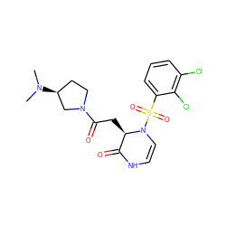 CN(C)[C@H]1CCN(C(=O)C[C@@H]2C(=O)NC=CN2S(=O)(=O)c2cccc(Cl)c2Cl)C1 ZINC000073163240