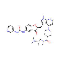 CN(C)[C@H]1CCN(C(=O)C2CCN(c3ccnc4c3c(/C=C3\Oc5ccc(NC(=O)Nc6cccnc6)cc5C3=O)cn4C)CC2)C1 ZINC000049793669