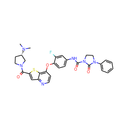 CN(C)[C@H]1CCN(C(=O)c2cc3nccc(Oc4ccc(NC(=O)N5CCN(c6ccccc6)C5=O)cc4F)c3s2)C1 ZINC000042808184