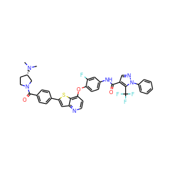 CN(C)[C@H]1CCN(C(=O)c2ccc(-c3cc4nccc(Oc5ccc(NC(=O)c6cnn(-c7ccccc7)c6C(F)(F)F)cc5F)c4s3)cc2)C1 ZINC000049783917