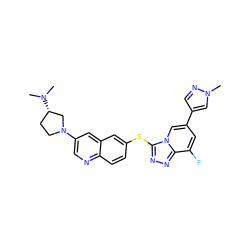 CN(C)[C@H]1CCN(c2cnc3ccc(Sc4nnc5c(F)cc(-c6cnn(C)c6)cn45)cc3c2)C1 ZINC000143122174