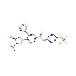 CN(C)[C@H]1CN(c2ncc(C(=O)Nc3ccc(OC(F)(F)Cl)cc3)cc2-c2cc[nH]n2)C[C@@H]1O ZINC001772653443