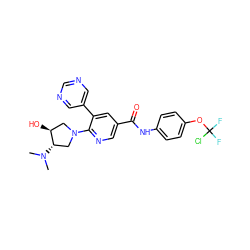 CN(C)[C@H]1CN(c2ncc(C(=O)Nc3ccc(OC(F)(F)Cl)cc3)cc2-c2cncnc2)C[C@@H]1O ZINC001772603280