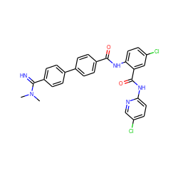 CN(C)C(=N)c1ccc(-c2ccc(C(=O)Nc3ccc(Cl)cc3C(=O)Nc3ccc(Cl)cn3)cc2)cc1 ZINC000028103939