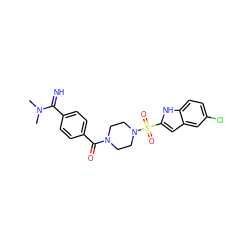 CN(C)C(=N)c1ccc(C(=O)N2CCN(S(=O)(=O)c3cc4cc(Cl)ccc4[nH]3)CC2)cc1 ZINC000001494736