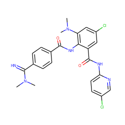 CN(C)C(=N)c1ccc(C(=O)Nc2c(C(=O)Nc3ccc(Cl)cn3)cc(Cl)cc2N(C)C)cc1 ZINC000040407977