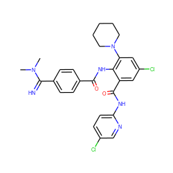 CN(C)C(=N)c1ccc(C(=O)Nc2c(C(=O)Nc3ccc(Cl)cn3)cc(Cl)cc2N2CCCCC2)cc1 ZINC000044417472