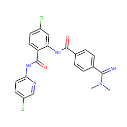 CN(C)C(=N)c1ccc(C(=O)Nc2cc(Cl)ccc2C(=O)Nc2ccc(Cl)cn2)cc1 ZINC000040899932