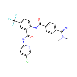 CN(C)C(=N)c1ccc(C(=O)Nc2ccc(C(F)(F)F)cc2C(=O)Nc2ccc(Cl)cn2)cc1 ZINC000040913718