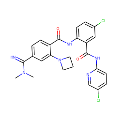 CN(C)C(=N)c1ccc(C(=O)Nc2ccc(Cl)cc2C(=O)Nc2ccc(Cl)cn2)c(N2CCC2)c1 ZINC000040914778