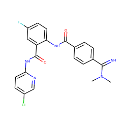 CN(C)C(=N)c1ccc(C(=O)Nc2ccc(F)cc2C(=O)Nc2ccc(Cl)cn2)cc1 ZINC000038399632