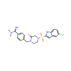 CN(C)C(=N)c1ccc(CN2CCN(S(=O)(=O)c3cc4cc(Cl)ccc4[nH]3)CC2=O)cc1 ZINC000026177084