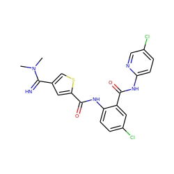 CN(C)C(=N)c1csc(C(=O)Nc2ccc(Cl)cc2C(=O)Nc2ccc(Cl)cn2)c1 ZINC000040914612