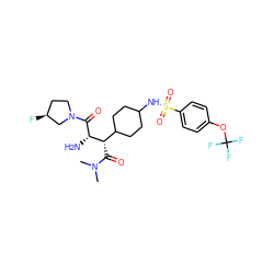 CN(C)C(=O)[C@@H](C1CCC(NS(=O)(=O)c2ccc(OC(F)(F)F)cc2)CC1)[C@H](N)C(=O)N1CC[C@H](F)C1 ZINC000014963952