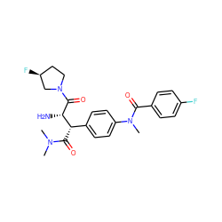 CN(C)C(=O)[C@@H](c1ccc(N(C)C(=O)c2ccc(F)cc2)cc1)[C@H](N)C(=O)N1CC[C@H](F)C1 ZINC000014963919