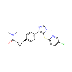 CN(C)C(=O)[C@H]1C[C@@H]1c1ccc(-c2ncn(C)c2Sc2ccc(Cl)cn2)cc1 ZINC000068247237