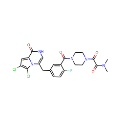 CN(C)C(=O)C(=O)N1CCN(C(=O)c2cc(Cc3c[nH]c(=O)c4cc(Cl)c(Cl)n34)ccc2F)CC1 ZINC000049766718