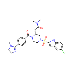 CN(C)C(=O)C[C@@H]1CN(S(=O)(=O)c2cc3cc(Cl)ccc3[nH]2)CCN1C(=O)c1ccc(C2=NCCN2C)cc1 ZINC000026179618