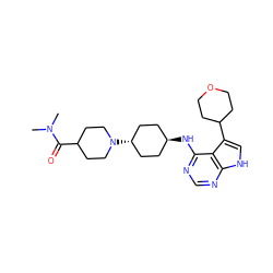 CN(C)C(=O)C1CCN([C@H]2CC[C@H](Nc3ncnc4[nH]cc(C5CCOCC5)c34)CC2)CC1 ZINC001772609650