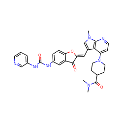 CN(C)C(=O)C1CCN(c2ccnc3c2c(/C=C2\Oc4ccc(NC(=O)Nc5cccnc5)cc4C2=O)cn3C)CC1 ZINC000049781137