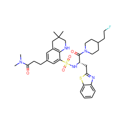 CN(C)C(=O)CCc1cc2c(c(S(=O)(=O)N[C@@H](Cc3nc4ccccc4s3)C(=O)N3CCC(CCF)CC3)c1)NCC(C)(C)C2 ZINC000029324427