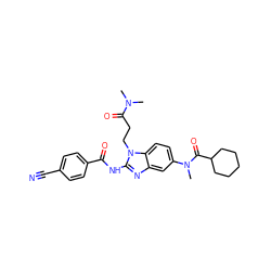 CN(C)C(=O)CCn1c(NC(=O)c2ccc(C#N)cc2)nc2cc(N(C)C(=O)C3CCCCC3)ccc21 ZINC000040943441