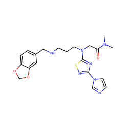 CN(C)C(=O)CN(CCCNCc1ccc2c(c1)OCO2)c1nc(-n2ccnc2)ns1 ZINC000073158543