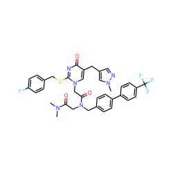 CN(C)C(=O)CN(Cc1ccc(-c2ccc(C(F)(F)F)cc2)cc1)C(=O)Cn1cc(Cc2cnn(C)c2)c(=O)nc1SCc1ccc(F)cc1 ZINC000026577727