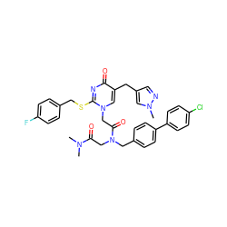 CN(C)C(=O)CN(Cc1ccc(-c2ccc(Cl)cc2)cc1)C(=O)Cn1cc(Cc2cnn(C)c2)c(=O)nc1SCc1ccc(F)cc1 ZINC000026576410