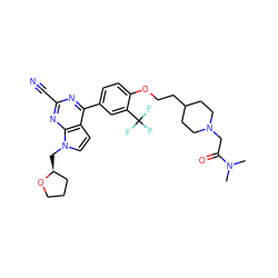 CN(C)C(=O)CN1CCC(CCOc2ccc(-c3nc(C#N)nc4c3ccn4C[C@H]3CCCO3)cc2C(F)(F)F)CC1 ZINC001772639953