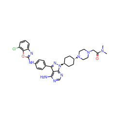 CN(C)C(=O)CN1CCN([C@H]2CC[C@H](n3nc(-c4ccc(Nc5nc6cccc(Cl)c6o5)cc4)c4c(N)ncnc43)CC2)CC1 ZINC000253920740