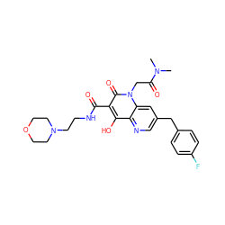 CN(C)C(=O)Cn1c(=O)c(C(=O)NCCN2CCOCC2)c(O)c2ncc(Cc3ccc(F)cc3)cc21 ZINC000200812859