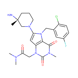 CN(C)C(=O)Cn1c(=O)n(C)c(=O)c2c1cc(N1CCC[C@@](C)(N)C1)n2Cc1cc(F)ccc1Cl ZINC000064560305