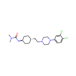 CN(C)C(=O)N[C@H]1CC[C@H](CCN2CCN(c3ccc(Cl)c(Cl)c3)CC2)CC1 ZINC000261098323